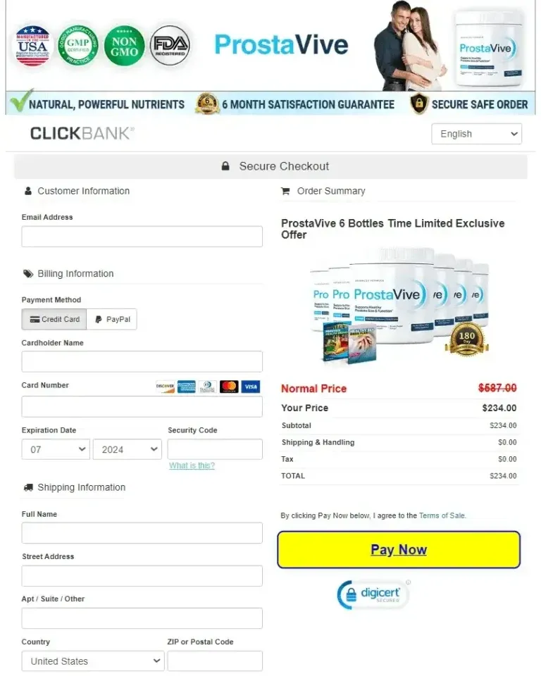 Secure ProstaVive checkout page to safely placing your order